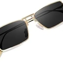 Crimsen Clay Rectangular Metal Frame Sunglasses, Gold Frame with Black Lenses, Classic Design-picture-47