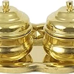 Putrika Traditional Handcrafted Brass Thali Haldi kumkum Chandhan Holder Stand Plate with Lid for Pooja/Worship- Rectangle 2Leaf-Bowl-picture-40