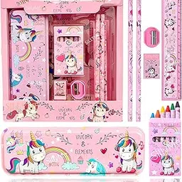 SILLYME Plastic Unicorn Stationery Set for Girls - Kit Includes Pencil Box, Scale, Pencil, Eraser, Sharpener Combo Pack for School | Birthday Gift, Pink-image-38