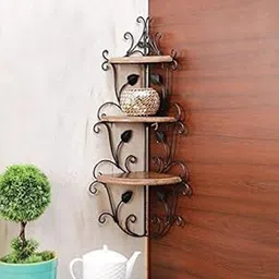 MetalTouch Iron & Wooden Wall Corner Rack 3 Shelf, Shelves, Mount for Office & Home Decor Product-picture-18