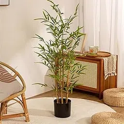 ARICK Decor 3ft Artificial Bamboo Plant with 6 Natural Wood Stems, Large Artificial Tree, Artificial Plants Like Real for Living Room, Bedroom, Office Decoration-picture-49