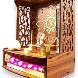 Heartily® Roli Beautiful Wooden Pooja Stand for Home and Office, Wall Mounted with LED Spot Light, Size (H- 15.5, L- 11.5, W-11 in)-picture-32