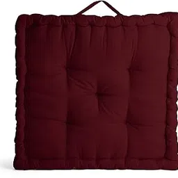 Encasa XO Square Floor Cushions 50x50x10 cm - Rich Maroon - Solid Dyed Canvas with Micro-Fiber Filling Large Size for Seating Meditation Yoga Pooja Guests Living Room Bedroom image 1