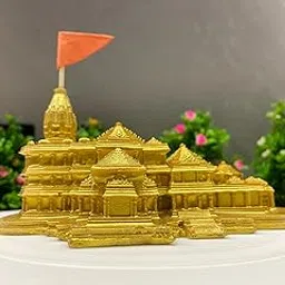 ZUNBELLA Shri Ram Mandir Ayodhya Janmabhoomi 3D Model Polyresin Hand Carved Temple Home Decorative Showpiece for Gift Replica Multi use Car Dashboard Ideal Office Décor and Best Item 6 inches - Gold-image-11