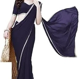 rajeshwar fashion with rf Women's Plain Georgette Sarees For Girls College Farewell & With Mirror Work Lace Border & Unstitched Blouse Material-picture-37
