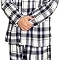 freesia array Cotton Flannel Checkered Nightsuit Set for Men, Blue and White Long Sleeve Shirt with Lapel Collar and Button-Up Pyjama, 2 Piece Sleepwear-picture-52