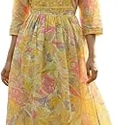 Women’s Anarkali Maxi Kurta Printed Rayon Long Dress with 3/4 Sleeves Elegant Ethnic Kurti Gown for Women-image-13