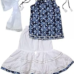 anna fashion Pure Cotton Floral Print Anarkai Kurti with Dhoti Pant and Dupatta Set for Girls and Baby Girls-picture-10