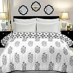 VOMI Cotton Reversible Light Weight Double Bed King Size Dohar Blankets Large (Multicolour, 90x100 Inch) (Light Black Prints)-image-56