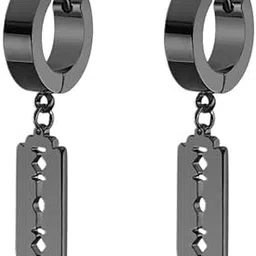Gothic Style Black Stainless Steel Razor Blade Dangle Hoop Earrings, Unisex Punk Fashion Jewelry-image-40