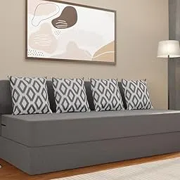 Adorn India Easy 4-Person Sofa Cum Bed (Rhombus Pattern) Chennile Fabric- Washable Cover- Including 4 Cushion- Size 6' X 6' Ft (Grey Color) Perfect for Home & Office for Guests-picture-29
