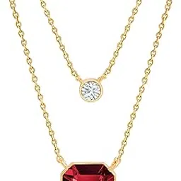 minutiae Stylish Double Layered Plated Neck Wear Red Ruby Austrian Crystal Pendant Necklace For Women With Extendable Chain-picture-23