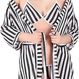 xs and os Women's Satin Striped Above knee Lingerie Set-picture-49