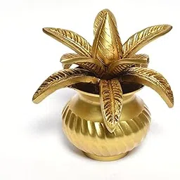 Brass Kalash with Leaf & Coconut | Traditional Pooja Kalash for Mandir, Festivals & Home Décor | Fine Finish Brass Pot | 5.5 Inch H | 0.68 kg W-picture-15