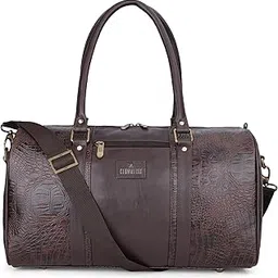 Faux Leather Crocodila 27 Ltr Duffle Travel Bag | Cabin Luggage | Weekender Bag (Dark Brown), 23 Cm-image-0