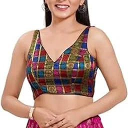 vamas Women's Georgette Padded Self Design Sleeveless Readymade Saree Blouse (VFJ-147)-picture-50