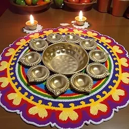 Brass Finish Decorative Urli with 10 Diya Holders | Metal Urli Bowl for Home Décor, Pooja & Diwali Decoration-picture-36