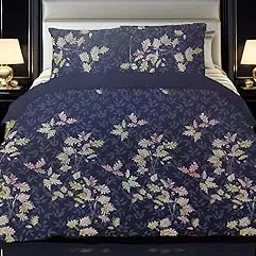 SHOPPING APPLERA Floral Print Duvet Cover Set, Navy Blue with Grey Leaves Pattern, Double Bed Size-image-2