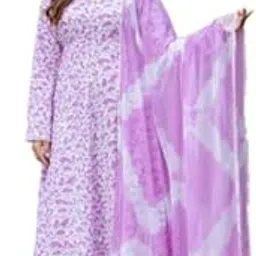 ethniflair Women Cotton Floral Anarkali Kurta with Dupatta-picture-39