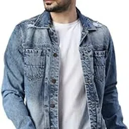 Men's Standard Length Solid Denim Jacket-image-50