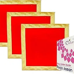 Dulhan Velvet Pooja Cloth Aasan for Mandir, Temple Altar Cloth with Golden Border Color (Red) Size (18 * 18 in) Pack of 3-image-15