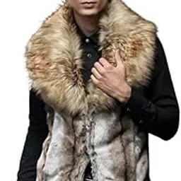 honmin Men’s Faux Fur Vest Sleeveless Winter Jacket with Large Collar-picture-35