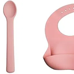 tudd Durable Dip and Scoop Set for Safe Self-Feeding | Pink with Silicone Baby Bib for Feeding & Weaning Babies & Toddlers | Pink-picture-21