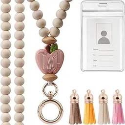 UGELOKI 2024 Teacher Lanyard with ID Holder, Fashion Wood Beaded Lanyard for Key, Super Cute Boho Breakaway Lanyard for Women-picture-11