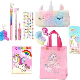Taufa Villa Unicorn Stationery Combo Set For Girls Fur Diary,Pen,Pencil,Metal Pencil Box, Combo Gift For Kids,multicolor-image-92