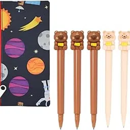 Pink Olive Cute Bear Pens Set with Space-Themed Pencil Pouch – Includes 6 Adorable Ball Pens (3 Brown, 3 Beige) and 1 Zipper Pouch – Perfect for School, Office, or Gifting-picture-40