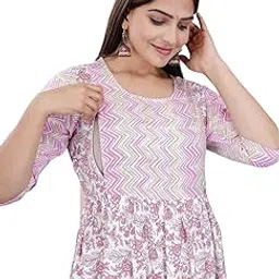 jikonet Women's Anarkali Maternity Feeding Long Kurti for Outdoor Outfits Casual Maternity Kurti (Large, Light Pink)-picture-47
