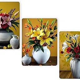 Regalo Casila 3 Piece Wall Art Set – Traditional Floral Vase Design with Vibrant Flowers – Peel and Stick MDF Wall Décor for Living Room Dining Hall Office-picture-16