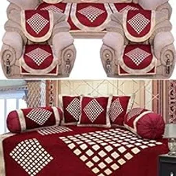 ARFA HOME FURNISHING 500 TC Combo of Velvet Sofa Cover, Set of 6, Diwan Set, Set of 8 1 Single Bed Sheet, 5 Cushion Covers and 2 Booster Covers (Multi Color, Standard).-image-8