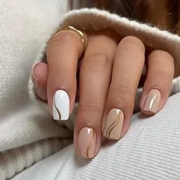 FWS Artificial fake Press On Nails Art Set (Set Of 20) Reusable Nails Extension,BridalNails,Stick-On Nails,Manicure Art Set, AcrylicNails,False Nails,DesignerNails | Nail Glue, Nail file, cuticle pusher, cleaning wipe | Glossy Nude Swirls Shape Square-picture-49