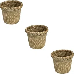 PRETYZOOM 3pcs Wicker Waste Bin Outdoor Decor Boho Trash Can Woven Trash Container Woven Wastepaper Basket Eggs to Decorate Desktop Dumpster Blanket Organizer Out Trash Bohemian Vine Office image 1