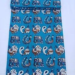 Fashionmart Floral Printed Cotton Elephant Turquise Print Floral Print Women Dress Material Running Jaipuri Hand Block Printed Women Dress Material Kurtis Natural 44" Inches Width 2.5 Meter-image-23