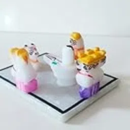 DuneVista Decorative Marble Shiv Parivar Statue, 95 x 70 mm, White and Gold-picture-14