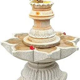 Uruli 27" Diameter with Round Tulasi Maadam – Handcrafted Templebase for Home Puja | Traditional Tulasi Plant Maadam |Tulasi Temple (White Granite) | Sri Kanchi Temple Works image 1
