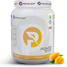 Proquest Mass Gainer (2 lbs, Mango) | Per Scoop - 17g Protein, 3g Creatine, 115g Carbs & 546 Kcal Energy | High Protein High Calorie Gainer | Lab Tested, Added Probiotics & Digezyme® image 1