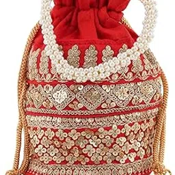 teejh Royal Affair Flaming Red Embroidered Potli Bag-picture-11