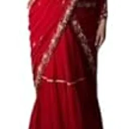 HM shop Lahenga Saree Embroidery work lace border with moti lace/Ready to wear Red-picture-28