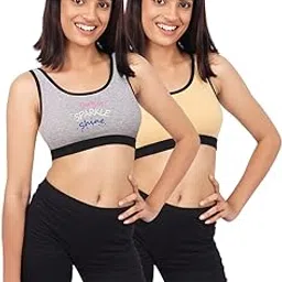 dchica Sports Bra for Women's, Cotton Non Padded Full Coverage, Non-Wired T-Shirt Gym Workout Bra with Regular Broad Strap, Activewear Training Bra (Pack of 2 Bra) Skin image 1