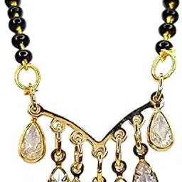 Dagina by Trupti's Crystal Teardrop Mangalsutra Necklace, Black Beaded Chain with Gold-Plated Pendant, Traditional Indian Jewellery-image-3