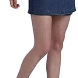 Women's Light Blue Denim Skort for Stylish Everyday Wear | Slim Fit Mini Wrap Skort with Frayed Hem, Stretch Denim | Trendy Solid Asymmetrical Jean Skirt Shorts for Women-image-80