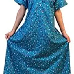 PAL Clothing Women's Floral Print Cotton Maxi Dress, V-Neck, Short Sleeve Nighty Gown Maxi/Women's Cotton Printed Maxi Nighty-picture-45