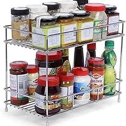 12FOR COLLECTION 2-Tier Stainless Steel Kitchen Counter Organizer Rack, Multipurpose Storage Shelf for Pantry, Spice Jars, Condiments, Kitchen Accessories-image-0