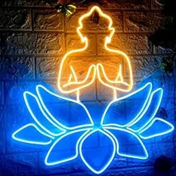 SG PRINT Buddha Idol Neon Sign Light for Home Decor Buddha Wall Hanging LED Light for Living Room Office Home Decoration for meditation and relaxation Yoga Sign(24x24) warm white+blue-image-7