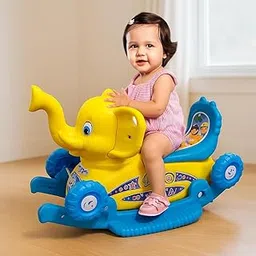 Banshika® Elephant Ride-On for Kids 1+ Years | Sturdy & Comfortable Push Ride | Safe & Durable Design | Indoor & Outdoor Play Toy Vehicle for Boys & Girls (Yellow-Blue)-picture-27