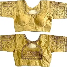 sumaira tex Women's Golden Zari Embroidery Work with Heavy Maggam Work Multicolor Blouse(Ruby)-picture-50