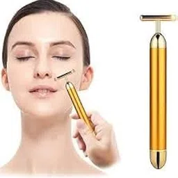 Star 24k Gold Energy Beauty Bar Electric Vibration Facial Massage V shape Roller Waterproof Face Skin Care T-Shaped Anti Wrinkle Massager for Forehead Cheek Neck Clavicle Arm (Gold)-picture-26